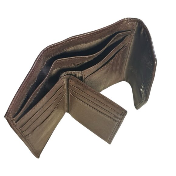 Fossil Tri Fold Wallet Brown Leather ID Slip and Bill Pockets Snap Closure - Picture 3 of 7